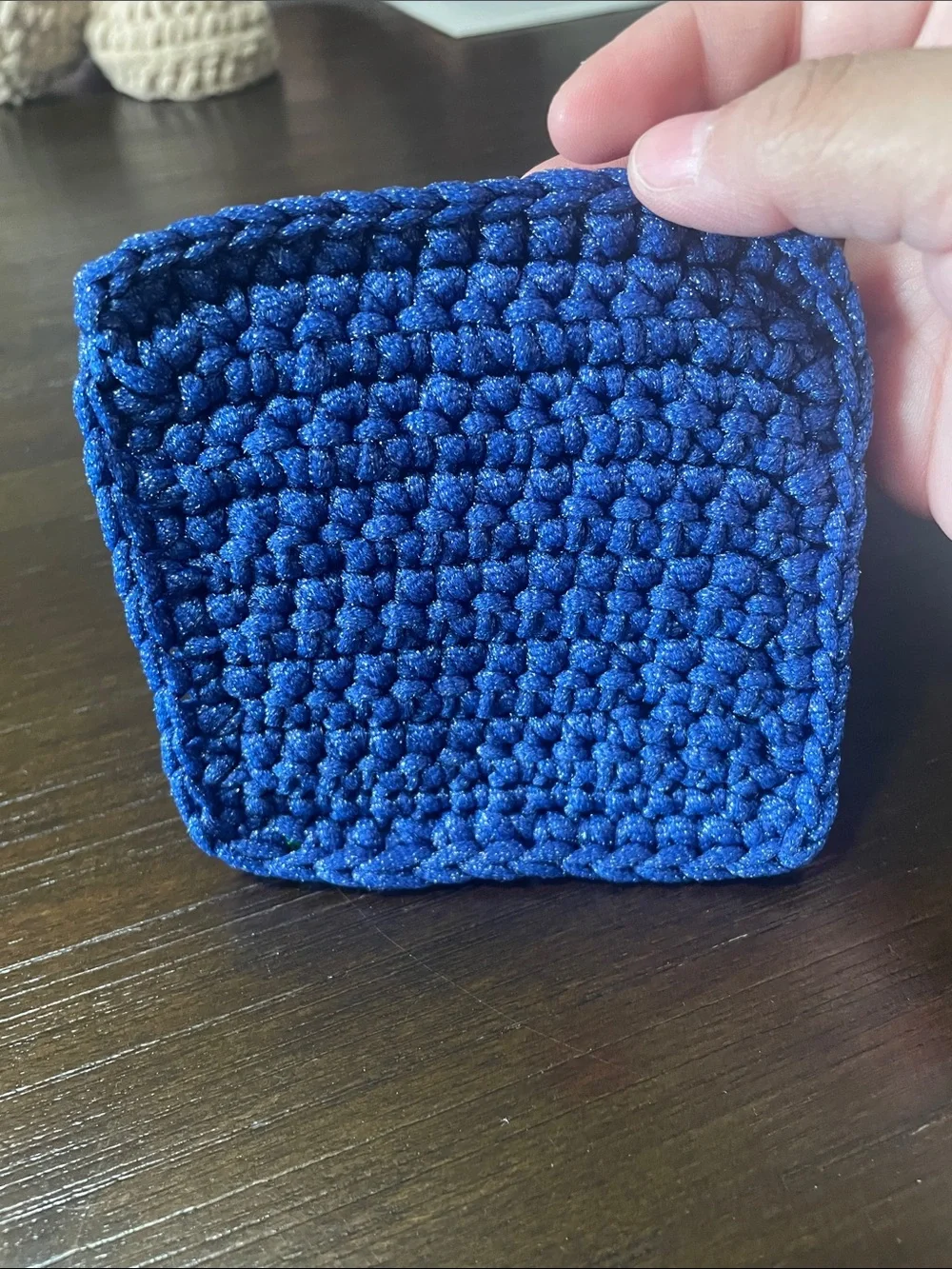 Handmade Crocheted Square Dish scrubber in Green and Blue.